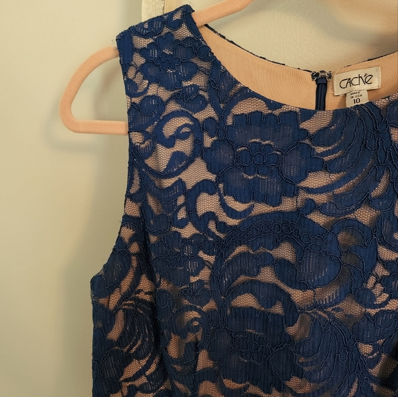 Cache size 10 blue lace overlay sleeveless mother of the bride dress - Picture 2 of 4